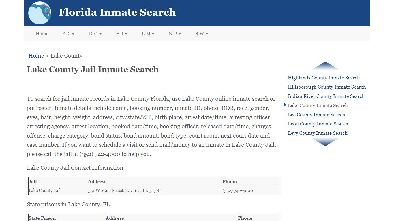 Lake County FL Jail Inmate Search